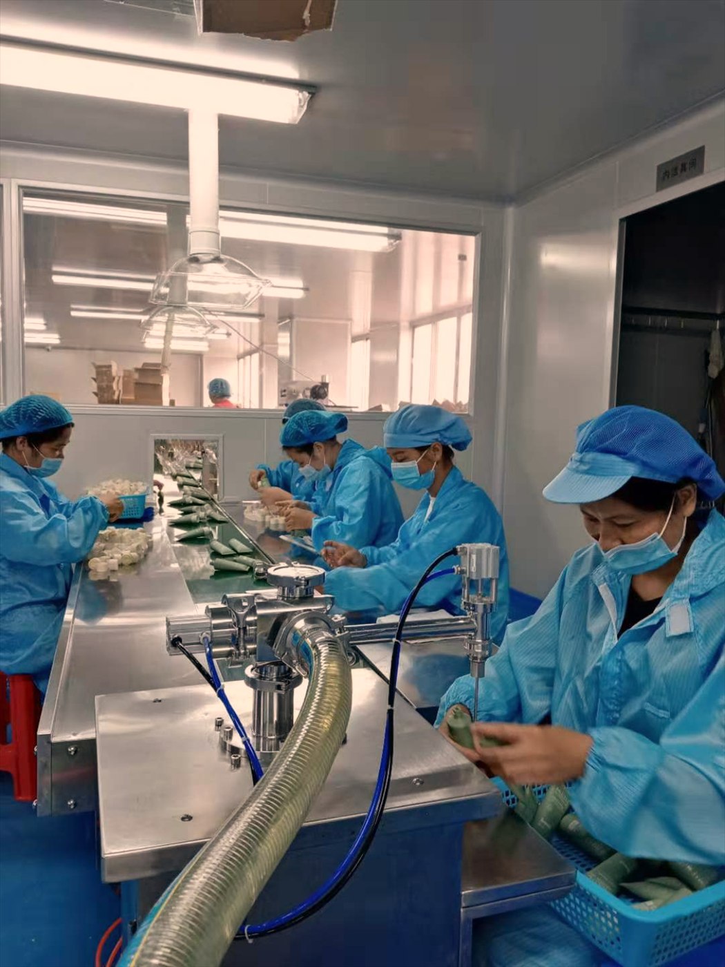 Operator filling tubes on the filling line